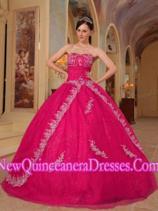 Embroideried Hot Pink Ball Gown Sweetheart Organza 2014 Quinceanera Dress with Beading