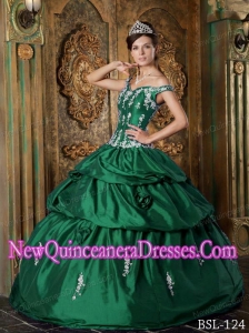 Green Ball Gown Off The Shoulder 2014 Quinceanera Dress Floor-length Taffeta Appliques