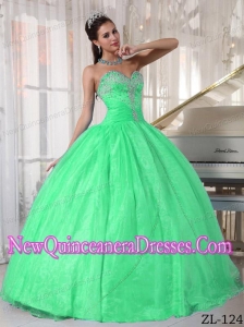 Green Sweetheart Ball Gown Taffeta and Organza Appliques 2013 Quinceanera Dress