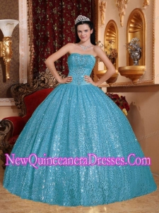 In Aqua Blue Ball Gown Sweetheart Floor-length Beading 2014 Quinceanera Dress