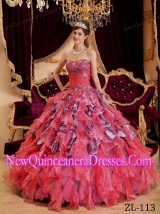 In Watermelon Ball Gown Sweetheart With Beading Leopard and Organza 2014 Quinceanera Dress