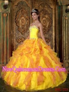 Orange A-Line / Princess Sweetheart 2014 Quinceanera Dress Floor-length Ruffles Organza