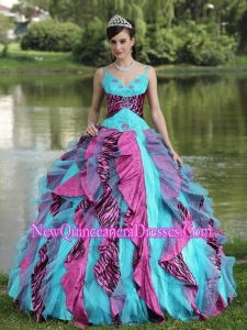 Organza Straps Embroidery and Beading For 2014 Quinceanera Dress