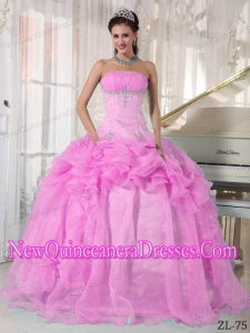 Pink Beading Ball Gown Strapless Floor-length Organza 2013 Quinceanera Dress