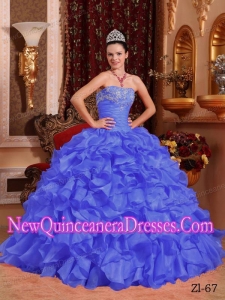 Purple Ball Gown Strapless 2014 Quinceanera DressOrganza Beading and Appliques