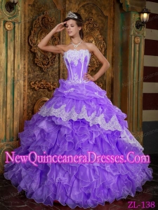 Purple Ball Gown Strapless Floor-length Ruffles Organza 2013 Quinceanera Dress