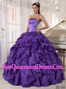 Purple Ball Gown Strapless Satin and Organza Beading Beautiful Quinceanera Dress