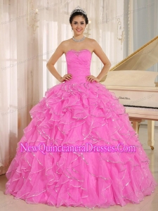 Ruffles and Beaded 2014 Quinceanera Dresses in Hot Pink