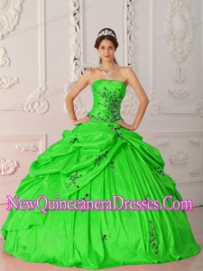 Strapless Green Ball Gown Taffeta Appliques 2014 Quinceanera Dress