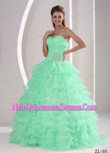Sweetheart Appliques and Ruch Beautiful Quinceaners Dresses For Military Ball with Ruffles
