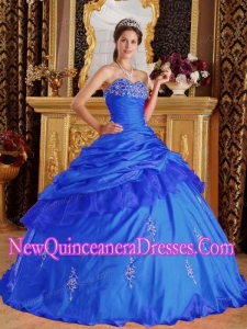 Sweetheart Ball Gown Floor-length Taffeta Beading 2014 Quinceanera Dress in Blue