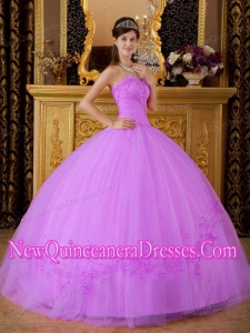 Sweetheart Floor-length Rose Pink Ball Gown Tulle 2014 Quinceanera Dress with Appliques