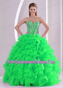 Sweetheart Ruffles and Beading Floor-length 2014 Quinceanera Gowns in Sweet 16