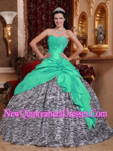 Taffeta and Zebra Apple Green Ball Gown Sweetheart Floor-length Beading 2013Quinceanera Dress