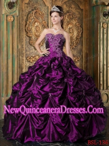 With Eggplant Purple Ball Gown Sweetheart Picks-up Taffeta 2014 Quinceanera Dress