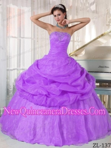 Ball Gown Strapless Floor-length Organza Appliques Beautiful Quinceanera Dresses