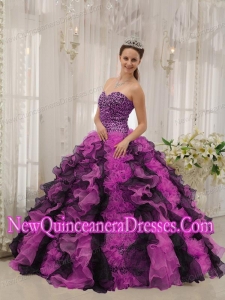 Sweetheart Floor-length Organza Beading Multi-color 2014 Quinceanera Dress