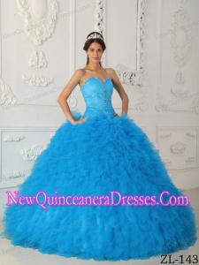 Aqua Blue Ball Gown Sweetheart Beautiful Quinceanera Dress with Beading