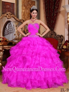 Ball Gown Sweetheart Organza Beading Quinceanera Dress in Hot Pink
