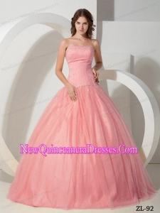 Ball Gown Tulle Beading Cheap Quinceanera Dress in Watermelon