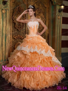 Beautiful Orange Ball Gown Strapless Ruffles Quinceanera Dress