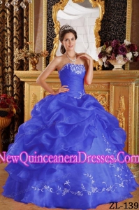 Beautiful Royal Blue Ball Gown Strapless Organza Quinceanera Dress with Embroidery