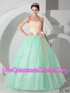 Cheap Apple Green and Pink Organza With Sash and Ruching Quinceanea Dress