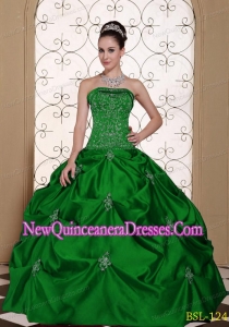 Cheap Embroidery Taffeta Strapless Modest Quinceanera Dress with Pick-ups