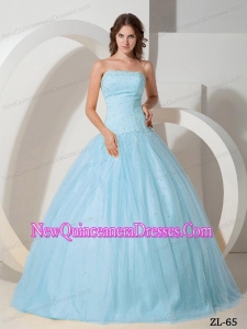 Cheap Strapless Floor-length Tulle Beading Quinceanera Dress