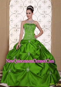Embroidery Taffeta Strapless Modest Classical Quinceanera Dress with Pick-ups