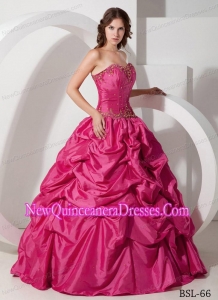 Hot Pink Ball Gown Sweetheart Taffeta Pick-ups Cheap Quinceanera Dress