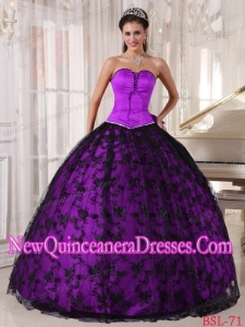 Purple and Black Beautiful Ball Gown Sweetheart Lace Floor-length Quinceanera Dress