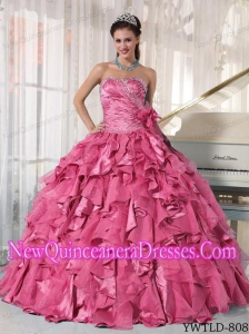 Watermelon Ball Gown Sweetheart Beading Beautiful Quinceanera Dress