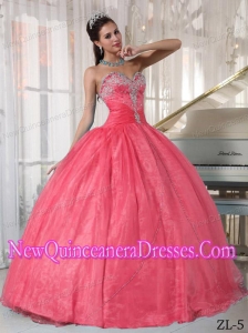 Watermelon Ball Gown Sweetheart With Appliques Cheap Quinceanera Gowns