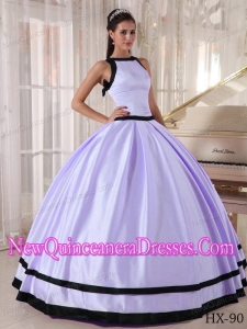Ball Gown Bateau Floor-length Satin Classical Quinceanera Dress in Lavender and Black