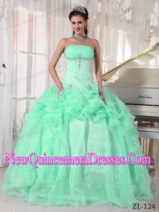 Ball Gown Strapless Floor-length Organza Beading Classical Quinceanera Dress in Apple Green