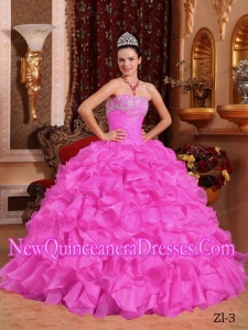 Ball Gown Strapless Organza Beading and Appliques Beautiful Quinceanera Dresses in Rose Pink