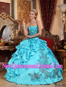 Ball Gown Strapless Taffeta Appliques Beautiful Quinceanera Dress