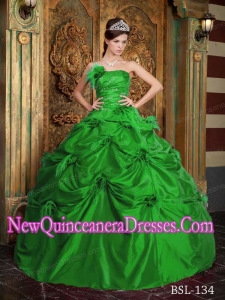 Ball Gown Taffeta Hand Made Flowers Custom Made Quinceanera Dresses in Green