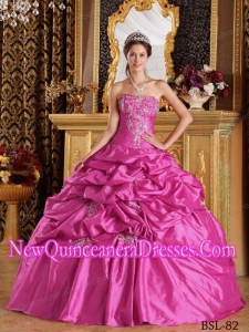 Beautiful Fuchsia Ball Gown Strapless Floor-length Taffeta Quinceanera Dress with Pick-ups
