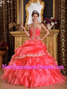 Beautiful Watermelon Ball Gown Strapless Organza Quinceanera Dress