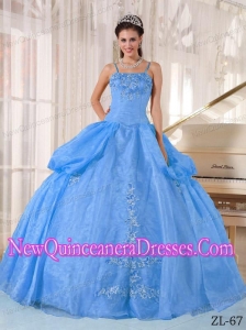 Blue Spaghetti Straps Floor-length Taffeta and Organza Appliques Classical Quinceanera Dress