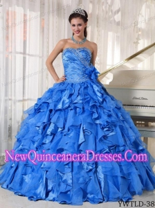 Blue Sweetheart Floor-length Organza Beading Classical Quinceanera Dress with Ruffles