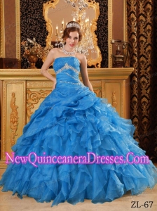 Cheap Quinceanera Gowns In Teal Ball Gown Organza With Beading And Ruffles