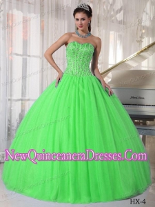 Cheap Spring Green With Sweetheart Tulle Beading Quinceanera Dress