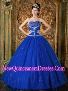 Dark Blue Princess Sweetheart Floor-length Beading Tulle Beautiful Quinceanera Dresses