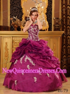 Dark Purple Ball Gown Strapless Appliques Beautiful Quinceanera Dresses