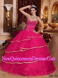 Hot Pink Sweetheart Satin and Tulle Beading Custom Made Quinceanera Dresses