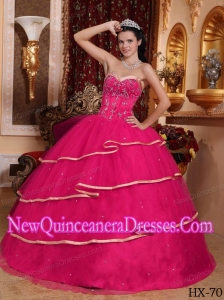 Hot Pink Sweetheart Satin and Tulle Beading Custom Made Quinceanera Dresses