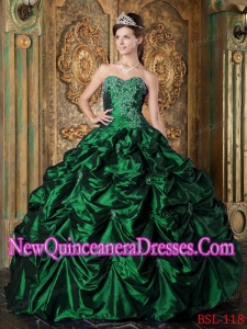 Hunter Green Picks-ups Taffeta Custom Made Quinceanera Dresses